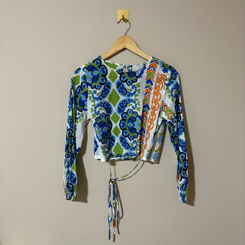 NWT Industry Republic Women’s Small Clothing Crop Top w Tie Waist Paisley Print - Picture 1 of 5